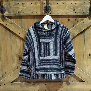 Striped Hooded Baja Top Handwarmer Mexican Beach Surfer Oceanside